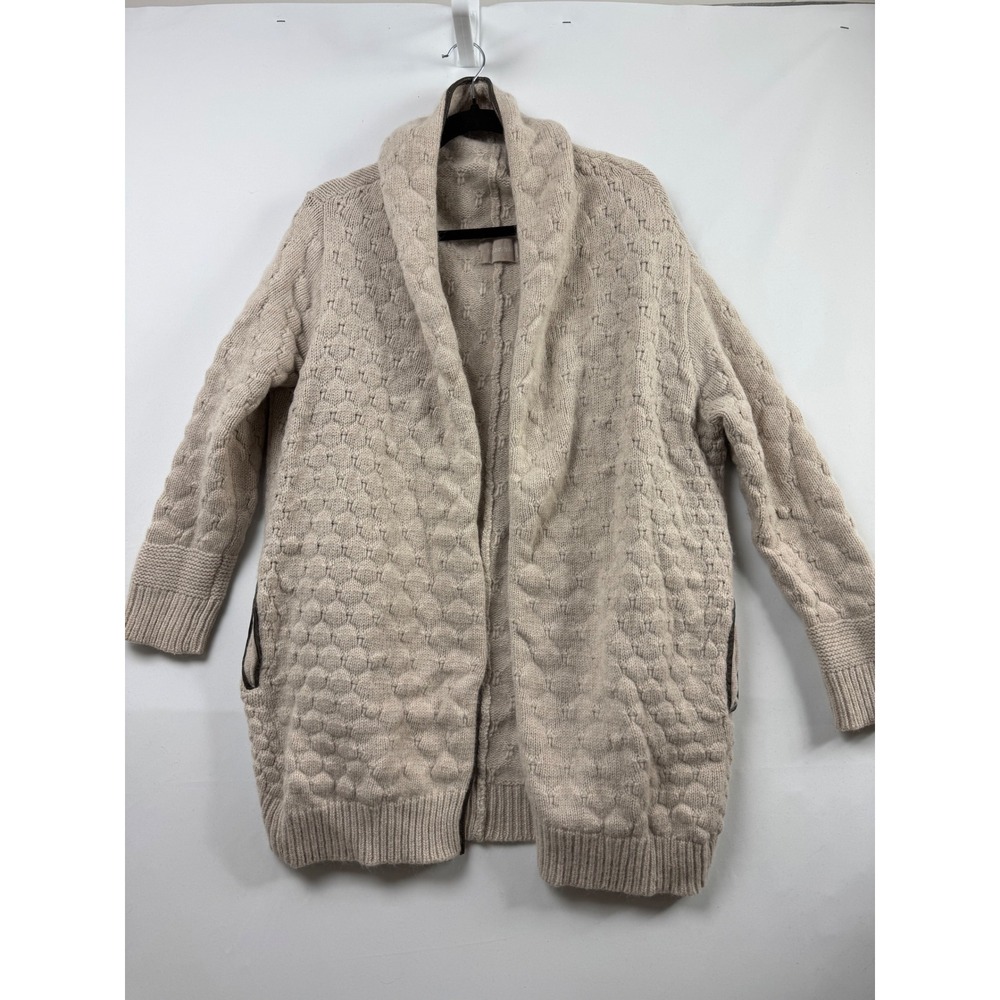 Zadig & Voltaire Dina Aln Cardigan Womens M Beige Alpaca Wool Leather Trim